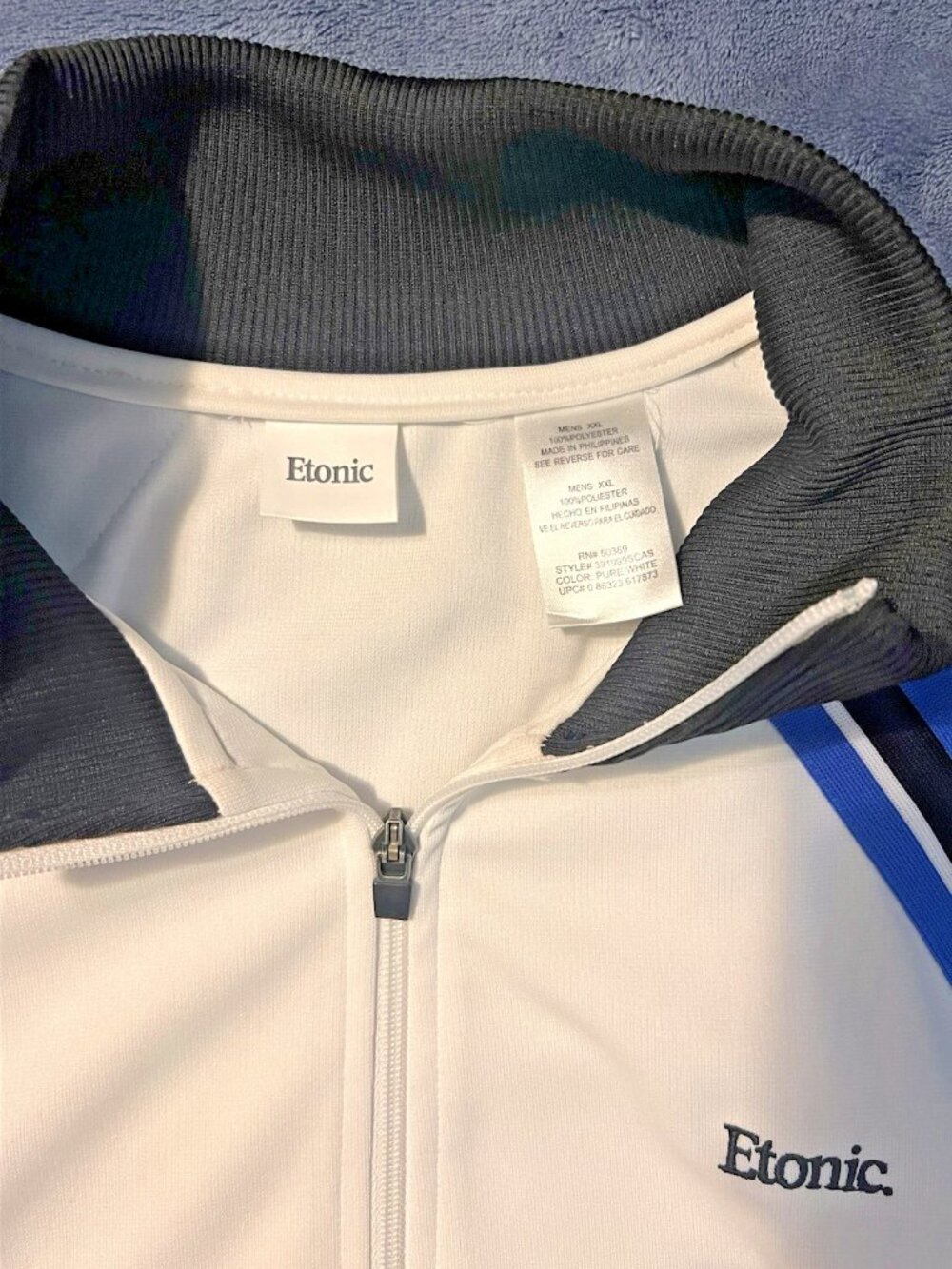 Etonic White Black Blue Striped Full-Zip Track Jacket Mens XXL - Picture 3 of 5